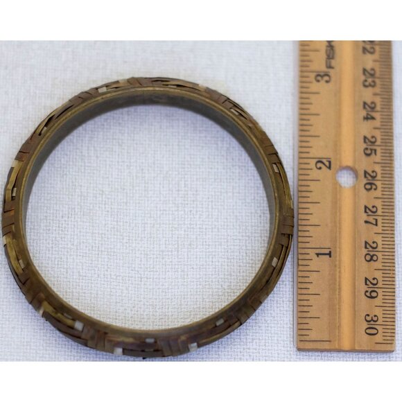 8 inch, Vintage Geometric Gold Tone Copper Bangle - AX9 - Picture 3 of 3